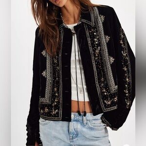Free People Maxxie Embellished Velvet Jacket XS NWT Black Sold Out $268